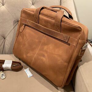 18 Inch Premium Buffalo Leather Laptop Briefcase For Men and Women - Tan